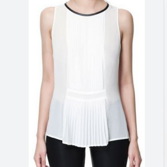 🌷ZARA TRAFALUC White Sheer Pleated Sleeveless Top - Picture 1 of 7